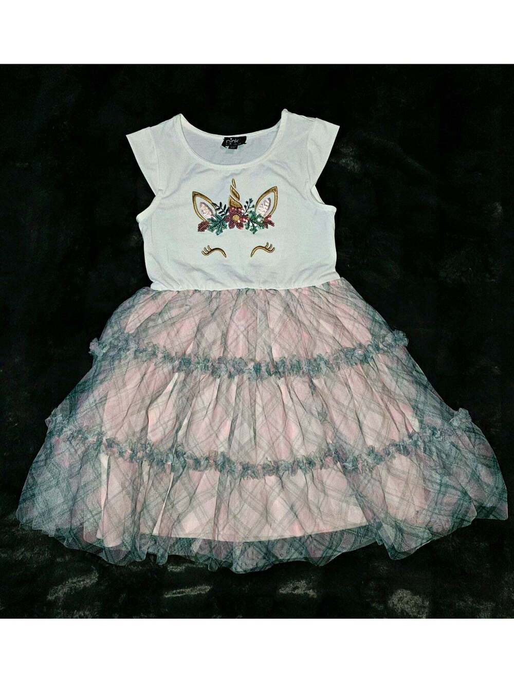 Pink & Violet Girls Size 6 Unicorn Tutu Dress Sequin Tulle White Pink Gray